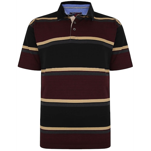 KAM Striped Heavy Jersey Polo Shirt Black